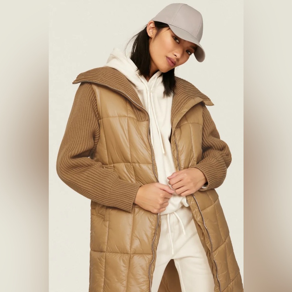 Varley Mayten Knit Puffer Jacket NWT Size M Tan
